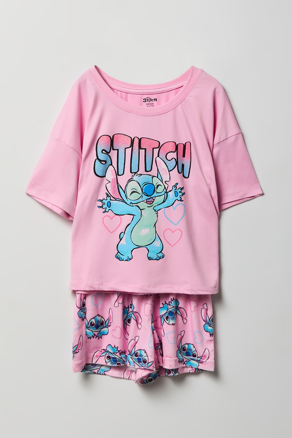 Girls Stitch Graphic T-Shirt & Short Pajama Set