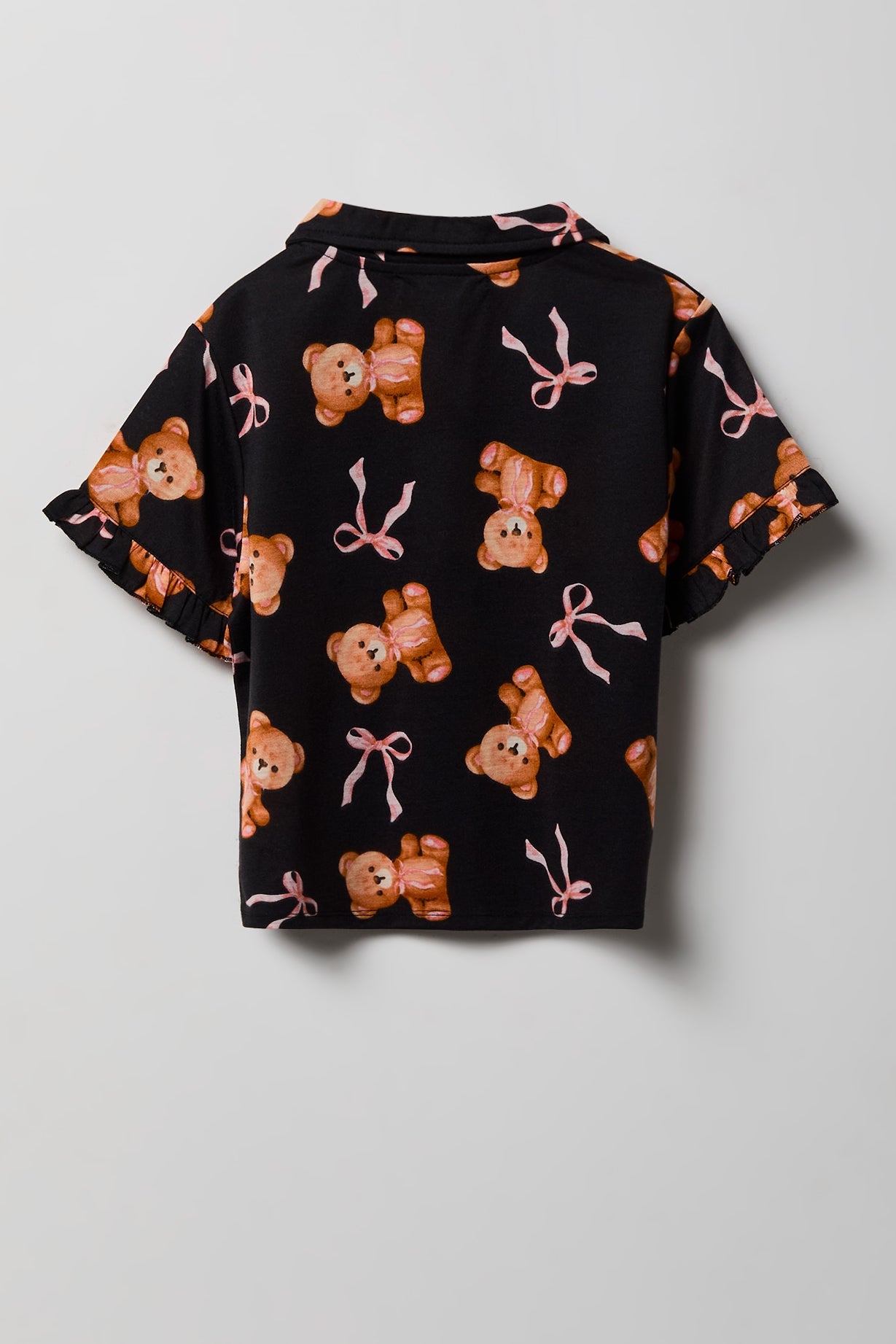 Girls Ruffle Button-Up Top & Short Pajama Set