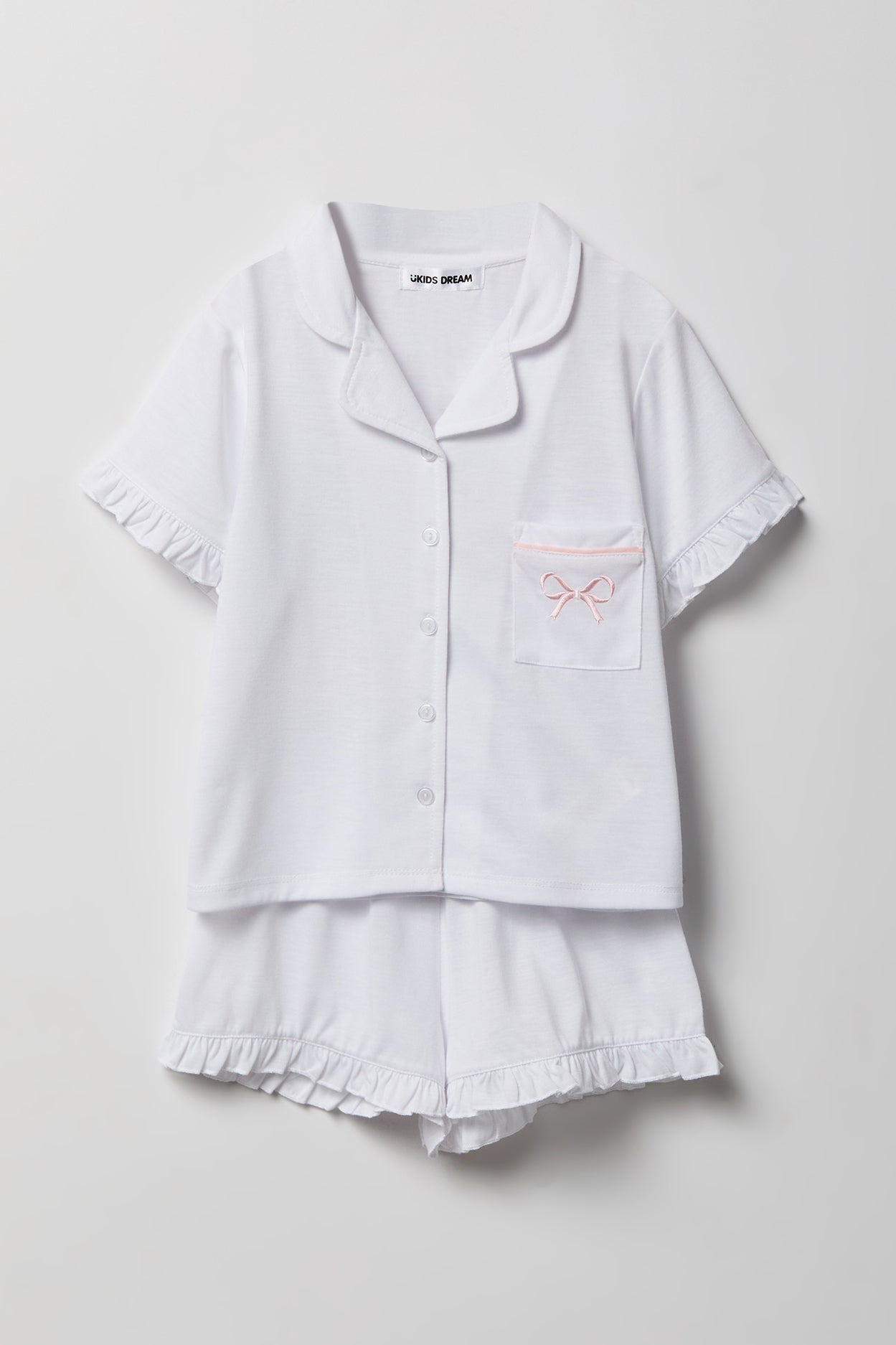 Girls Ruffle Button-Up Top & Short Pajama Set