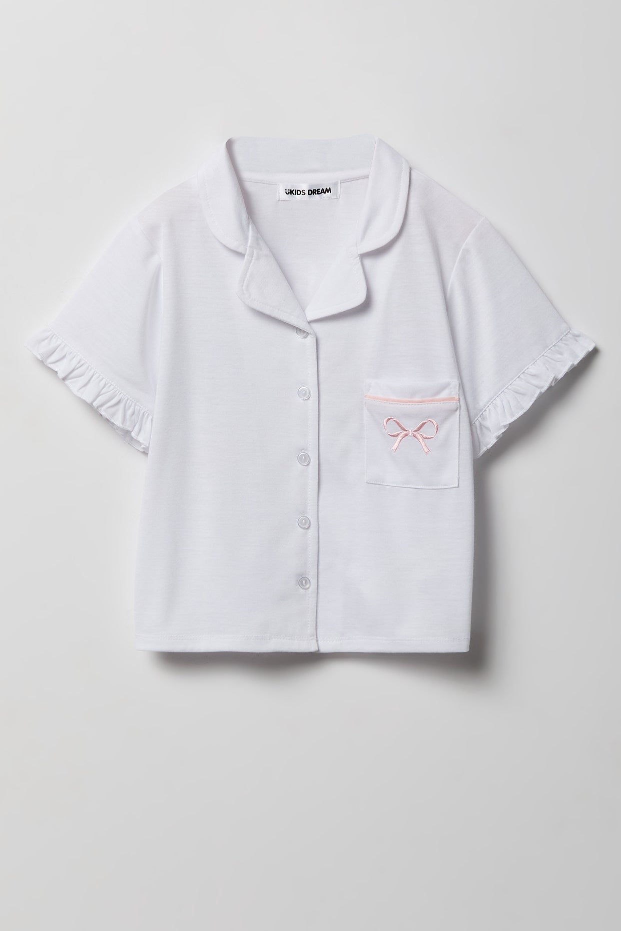 Girls Ruffle Button-Up Top & Short Pajama Set