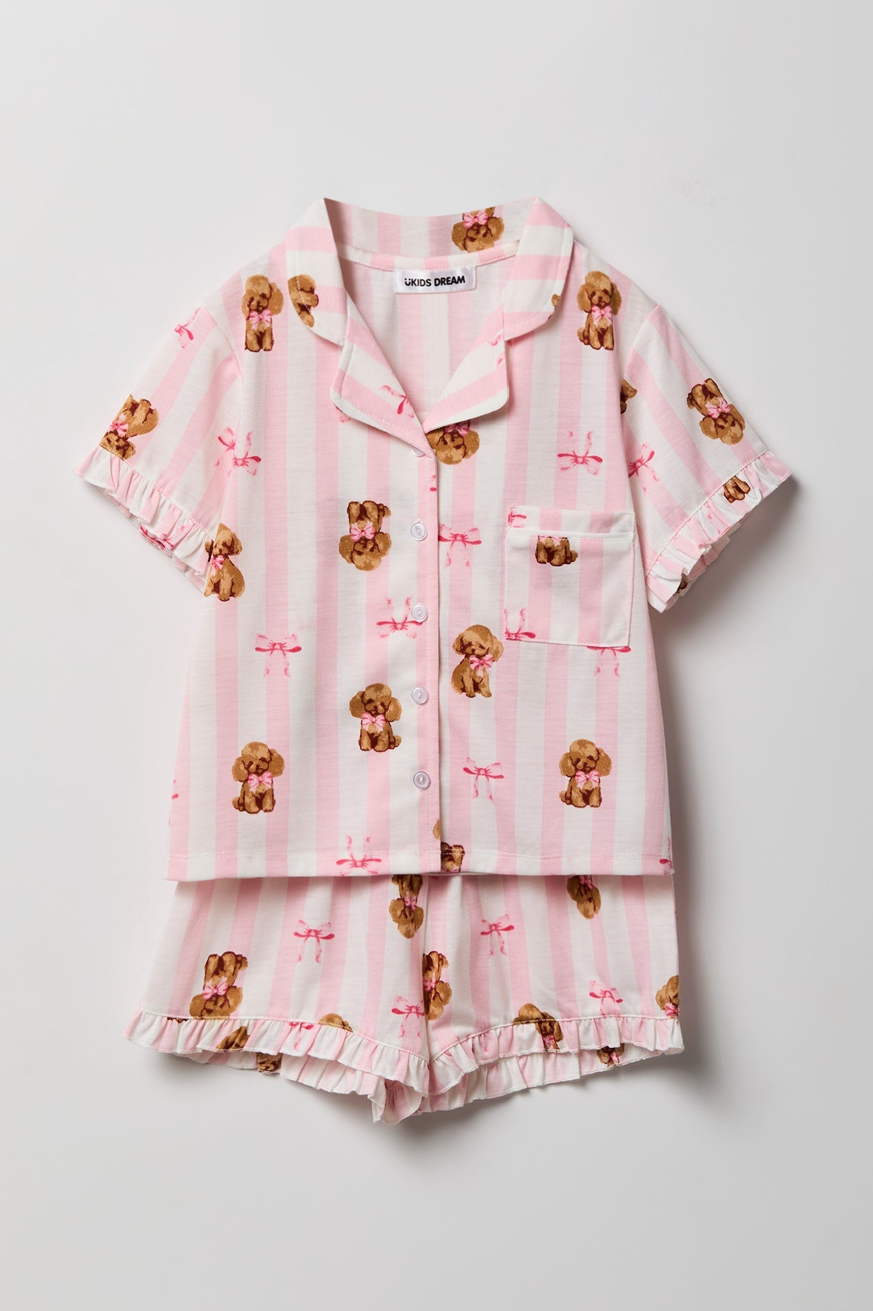Girls Ruffle Button-Up Top & Short Pajama Set