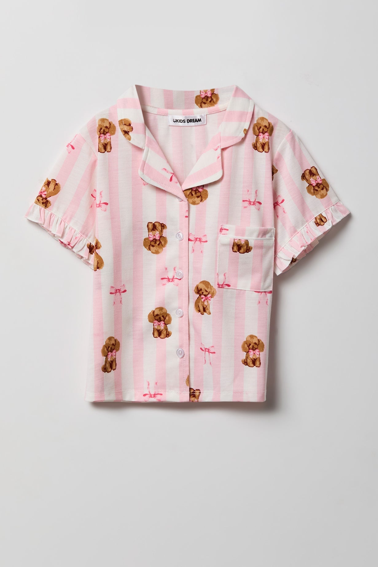 Girls Ruffle Button-Up Top & Short Pajama Set