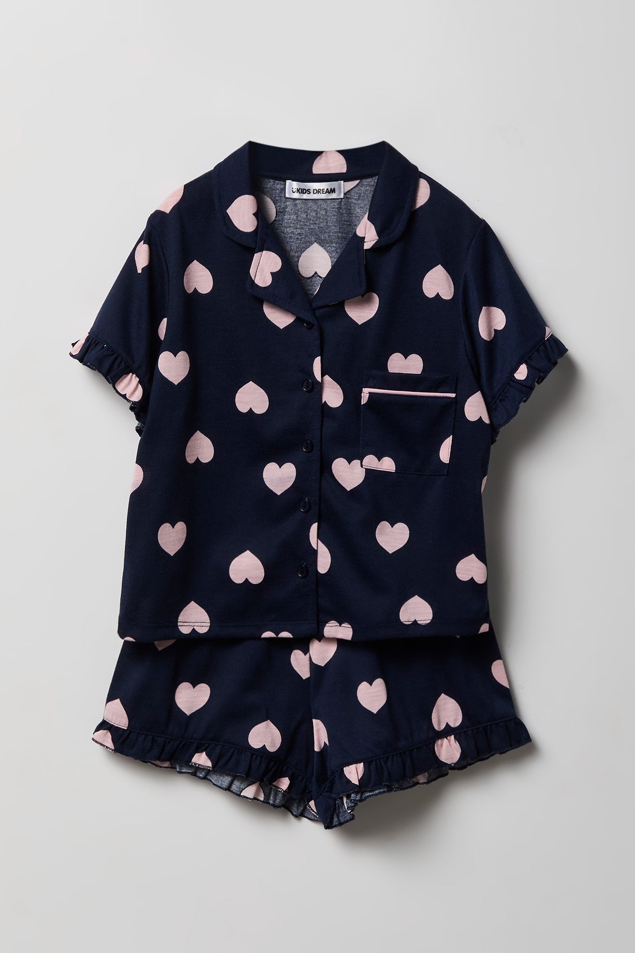 Girls Ruffle Button-Up Top & Short Pajama Set