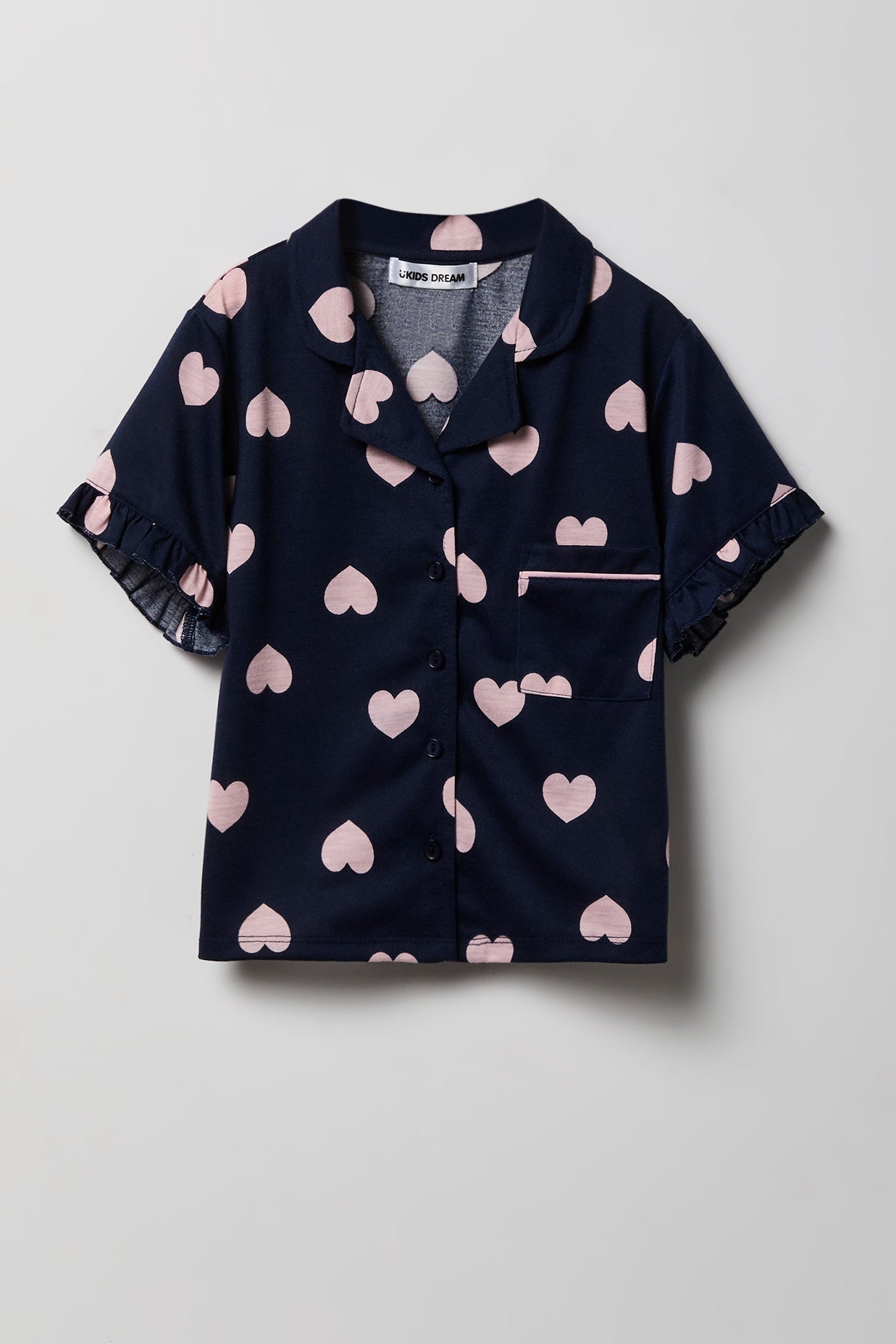 Girls Ruffle Button-Up Top & Short Pajama Set