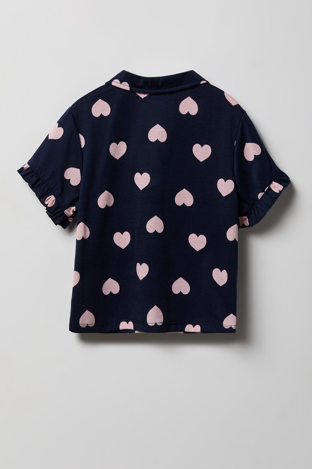 Girls Ruffle Button-Up Top & Short Pajama Set