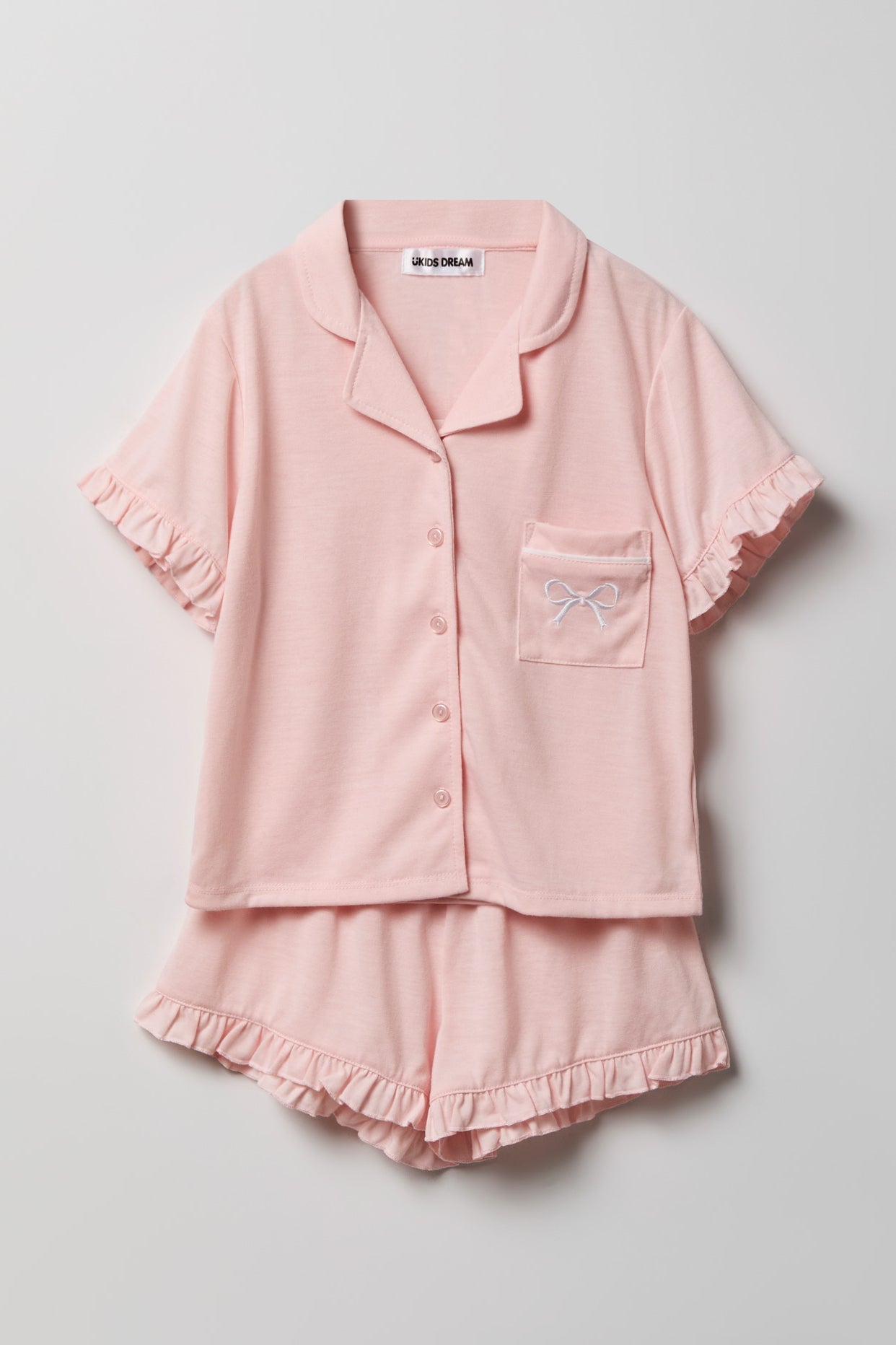 Girls Ruffle Button-Up Top & Short Pajama Set
