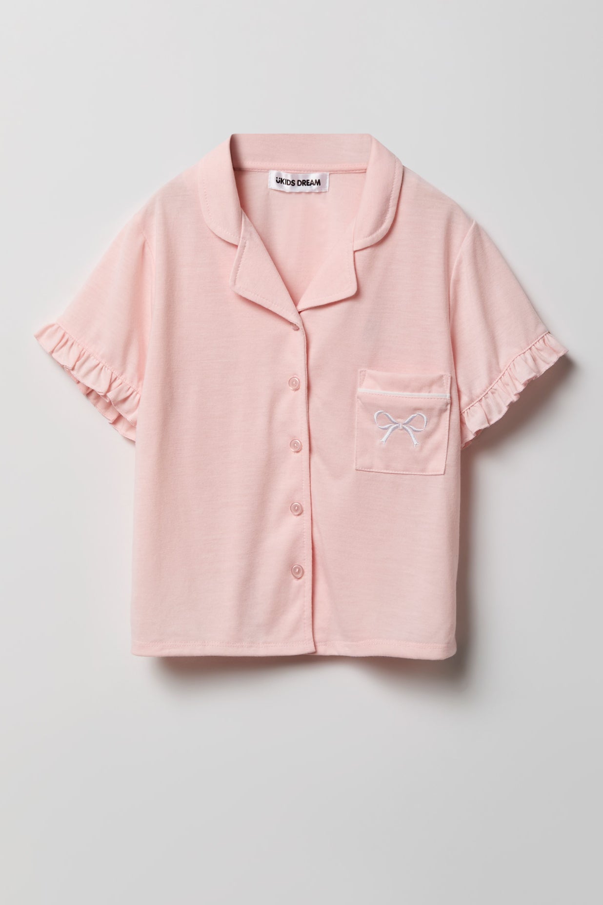 Girls Ruffle Button-Up Top & Short Pajama Set