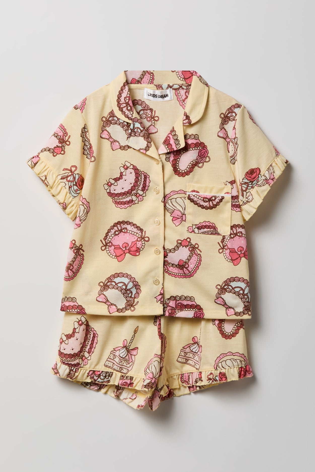 Girls Ruffle Button-Up Top & Short Pajama Set