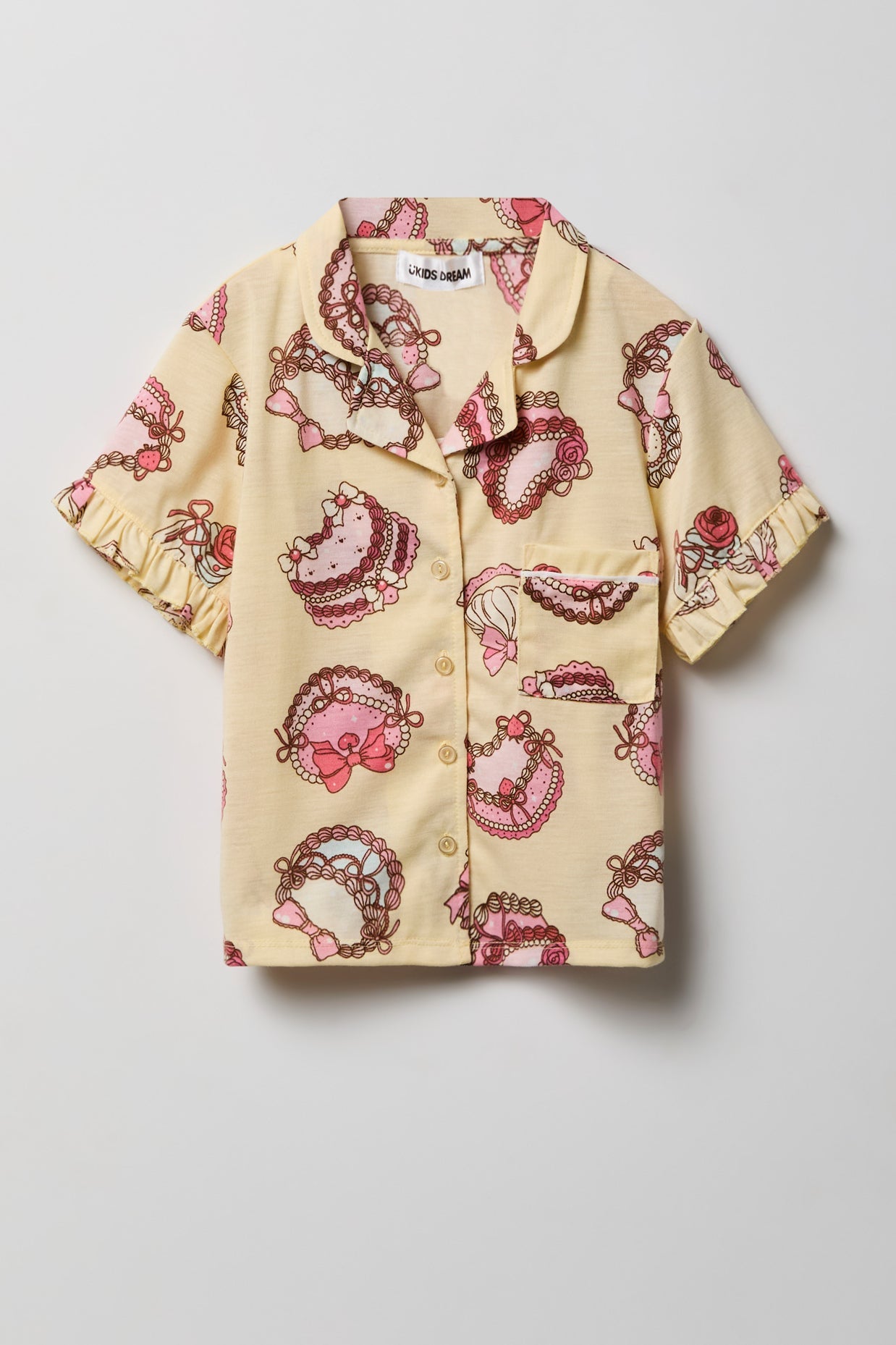 Girls Ruffle Button-Up Top & Short Pajama Set