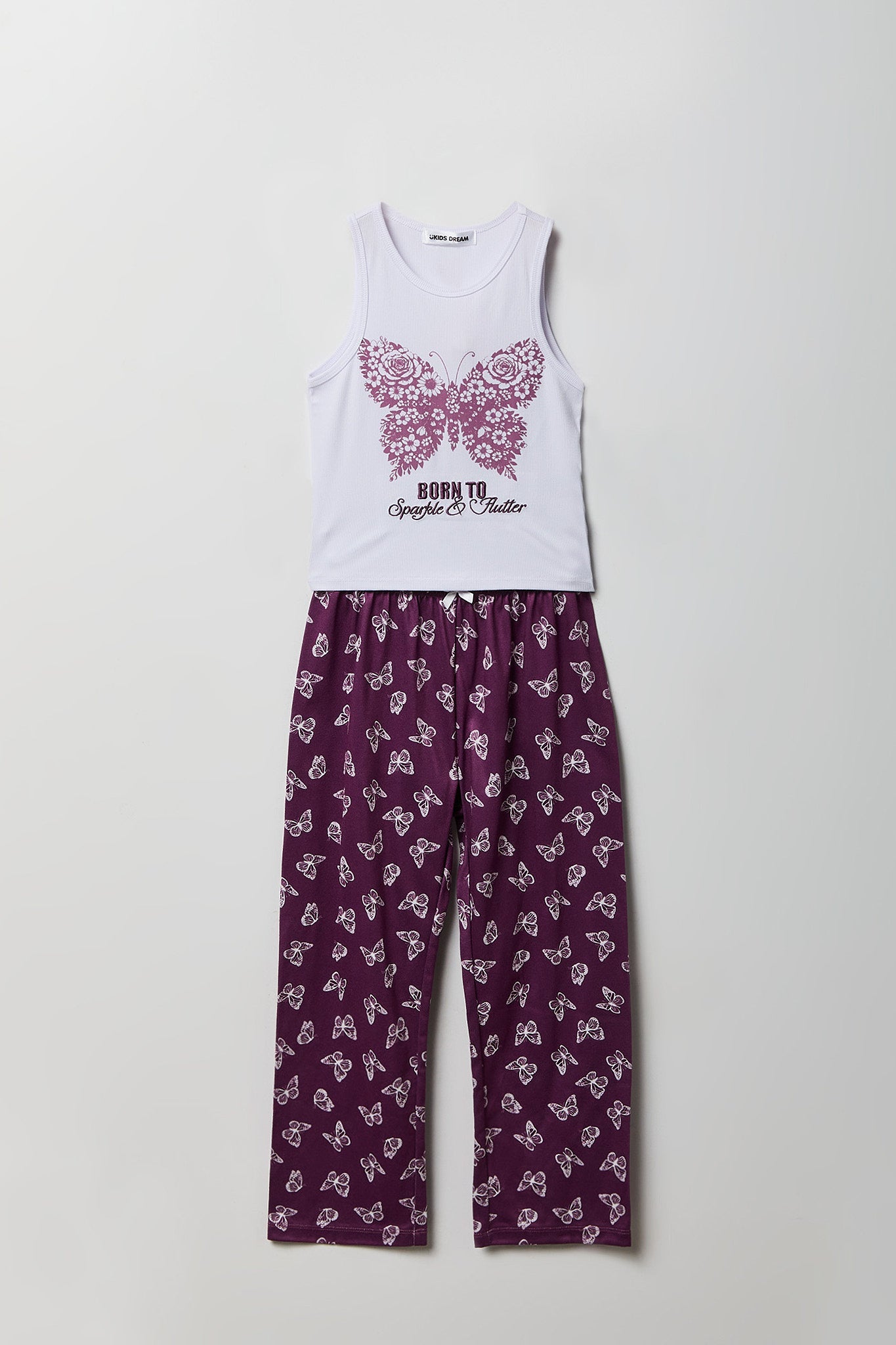 Girls Ribbed Graphic Tank & Pajama Pant Set