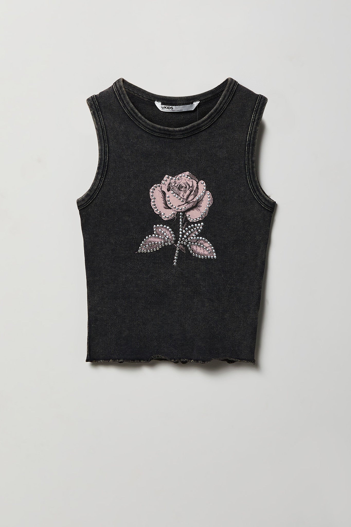 Girls Studded Washed Ribbed Tank