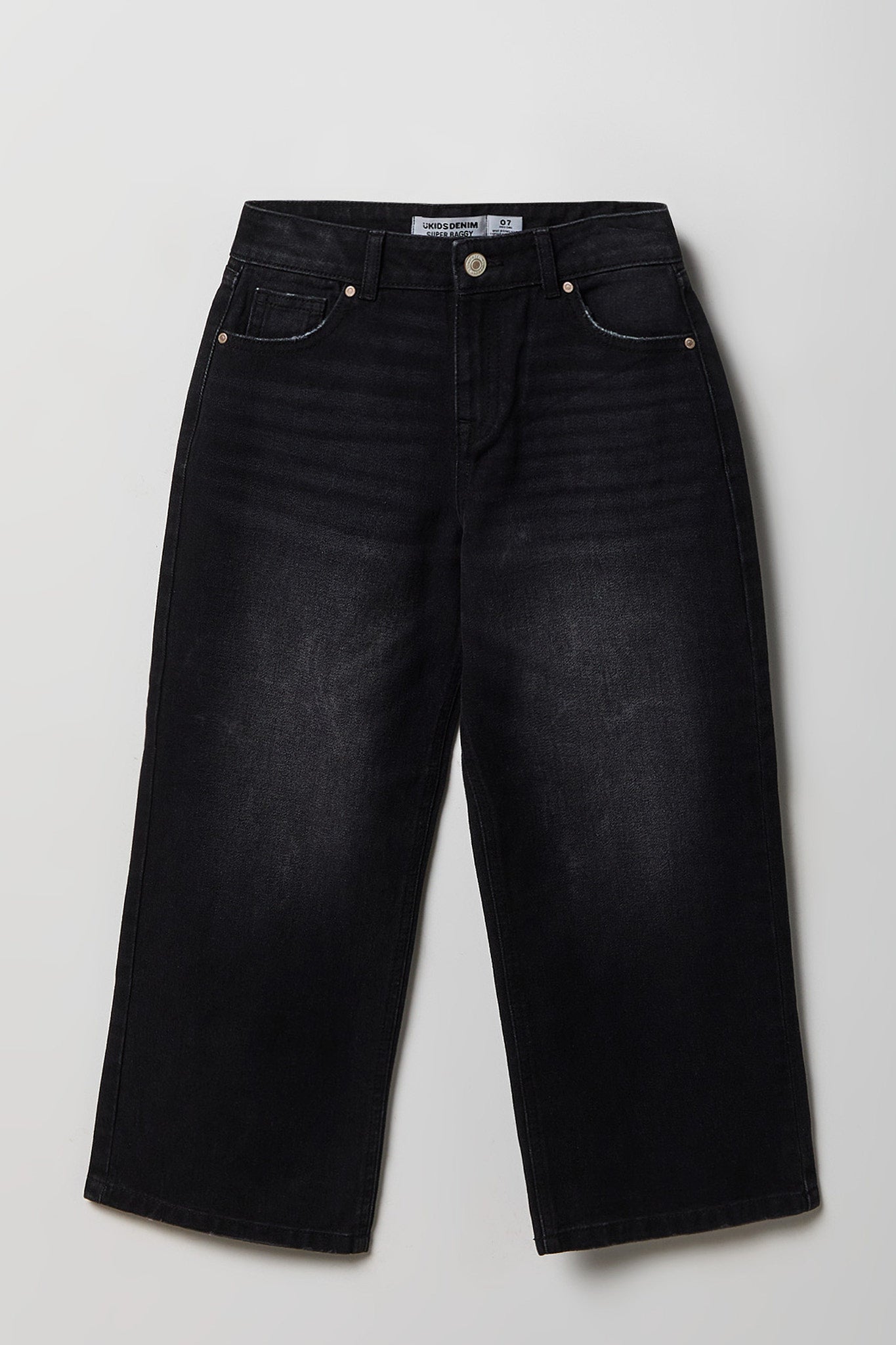 Girls Mid Rise Super Baggy Black Jean