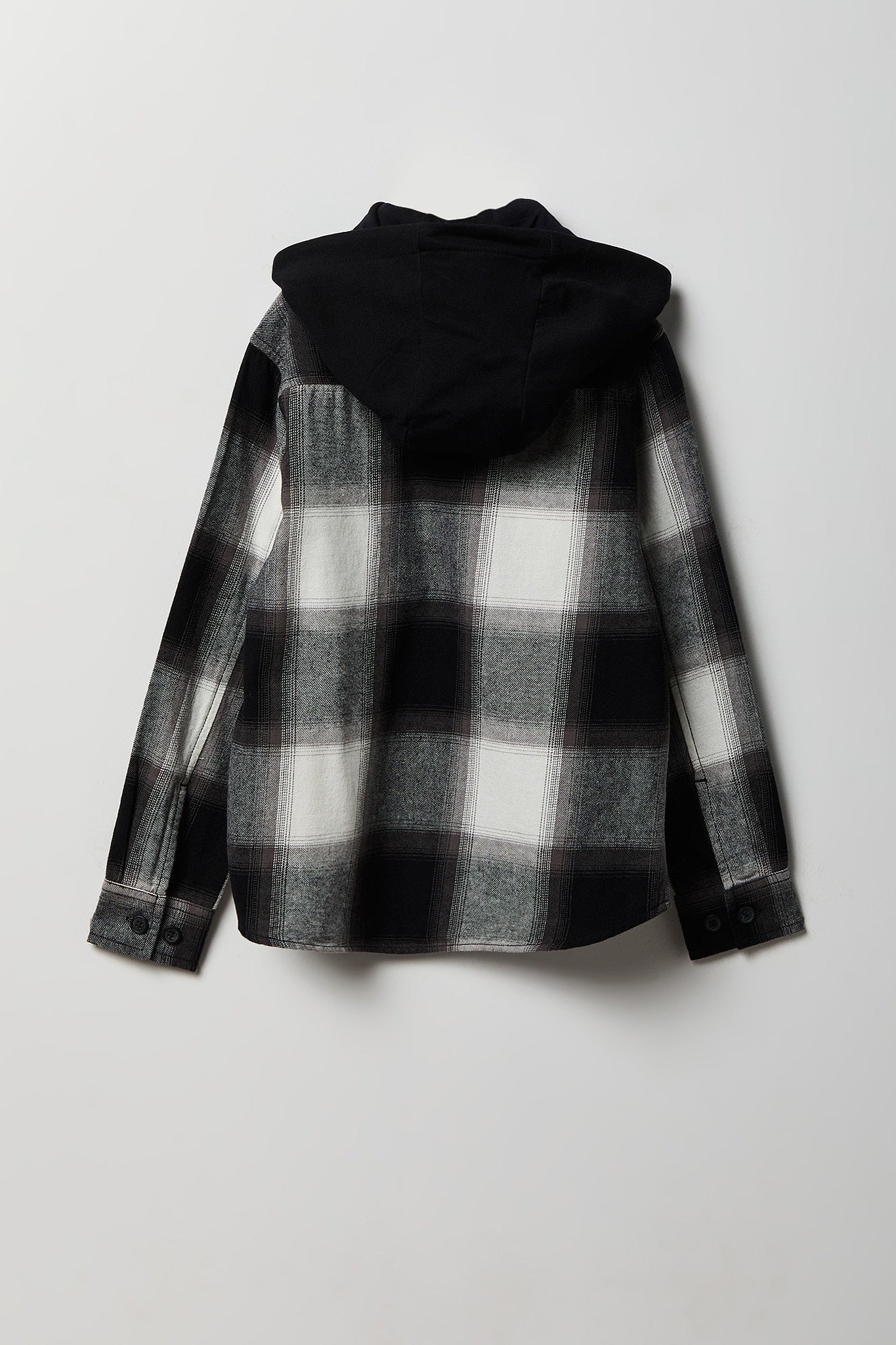 Boys Plaid Flannel Hooded Button-Up Top