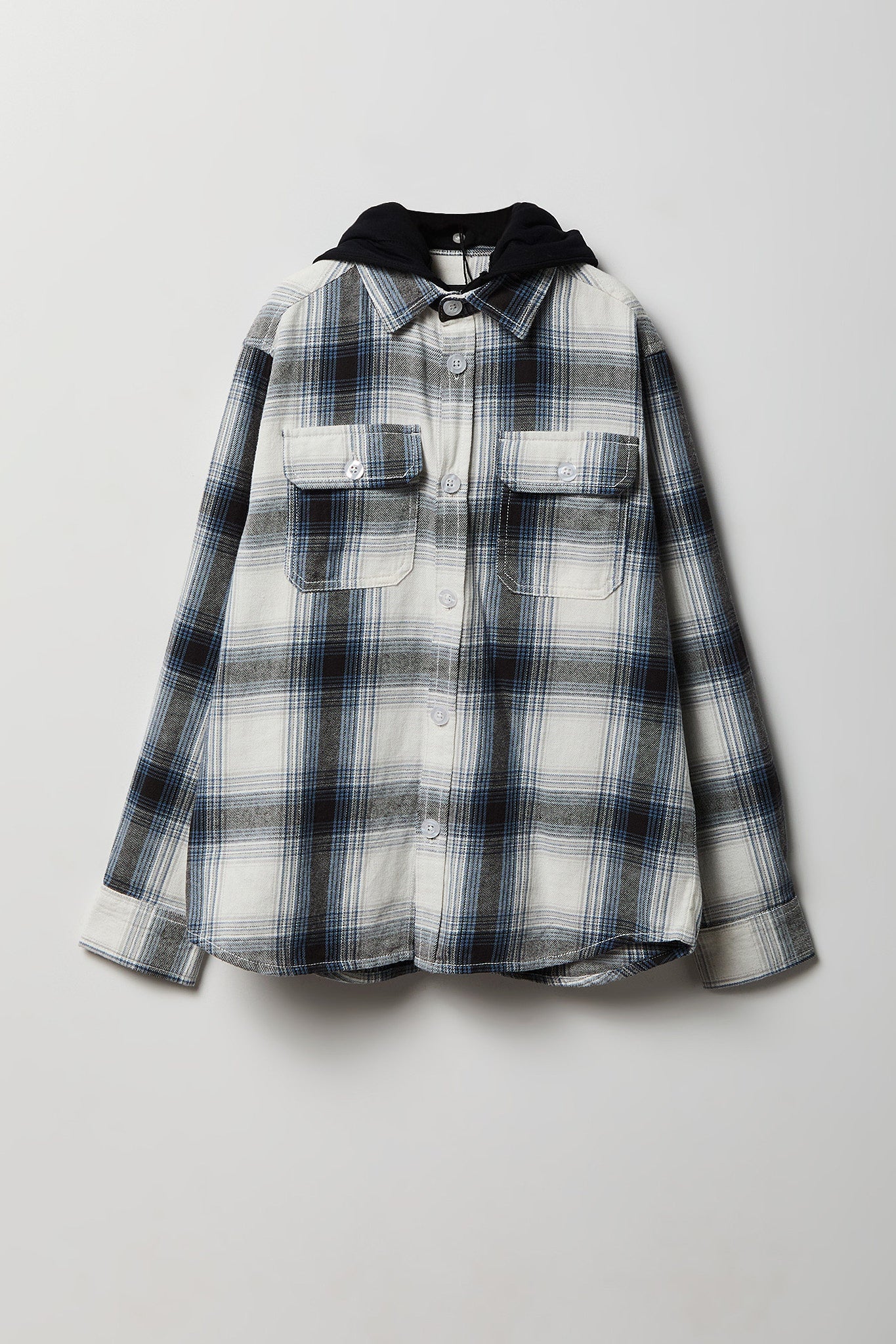 Boys Plaid Flannel Hooded Button-Up Top