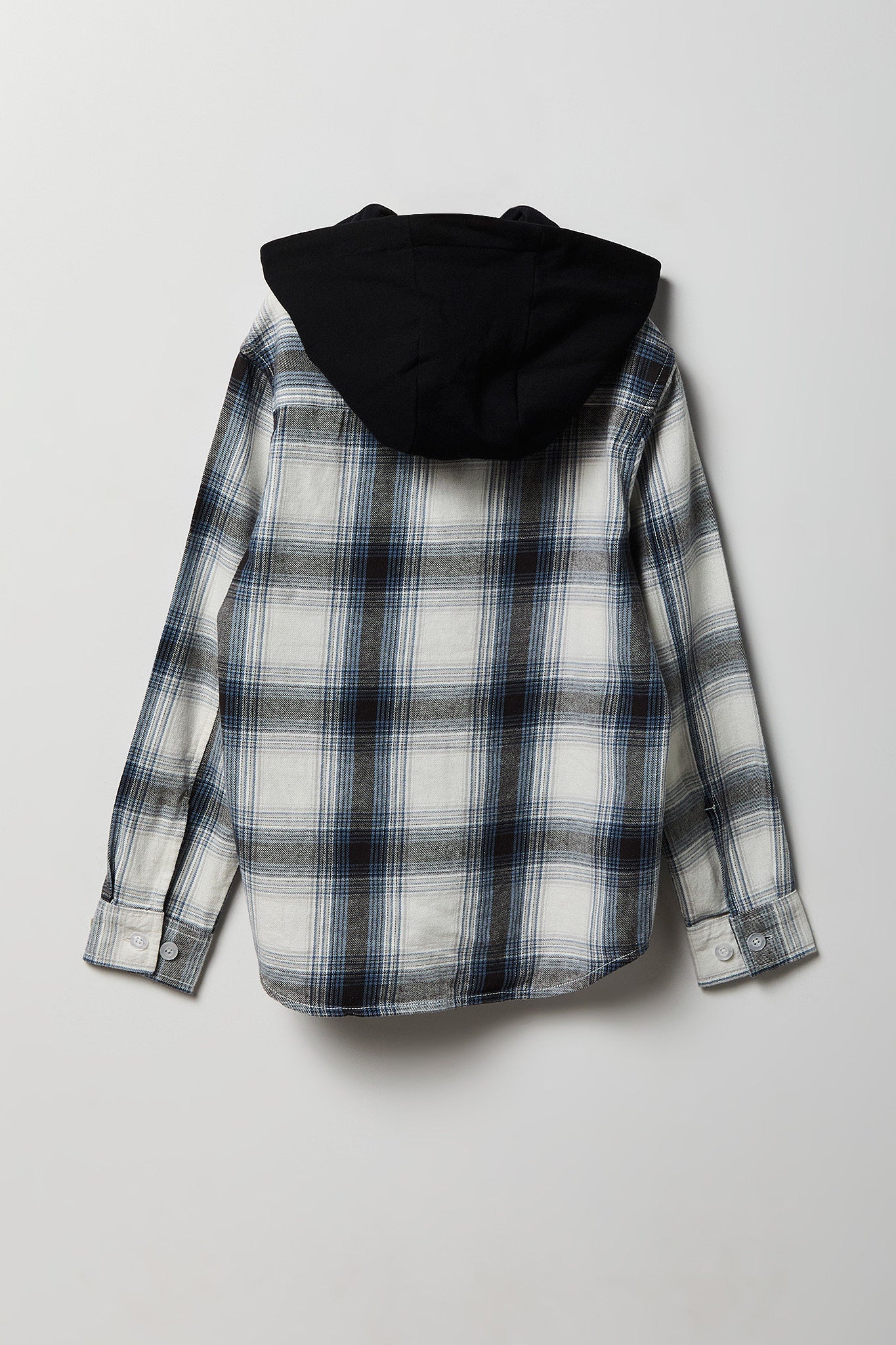 Boys Plaid Flannel Hooded Button-Up Top