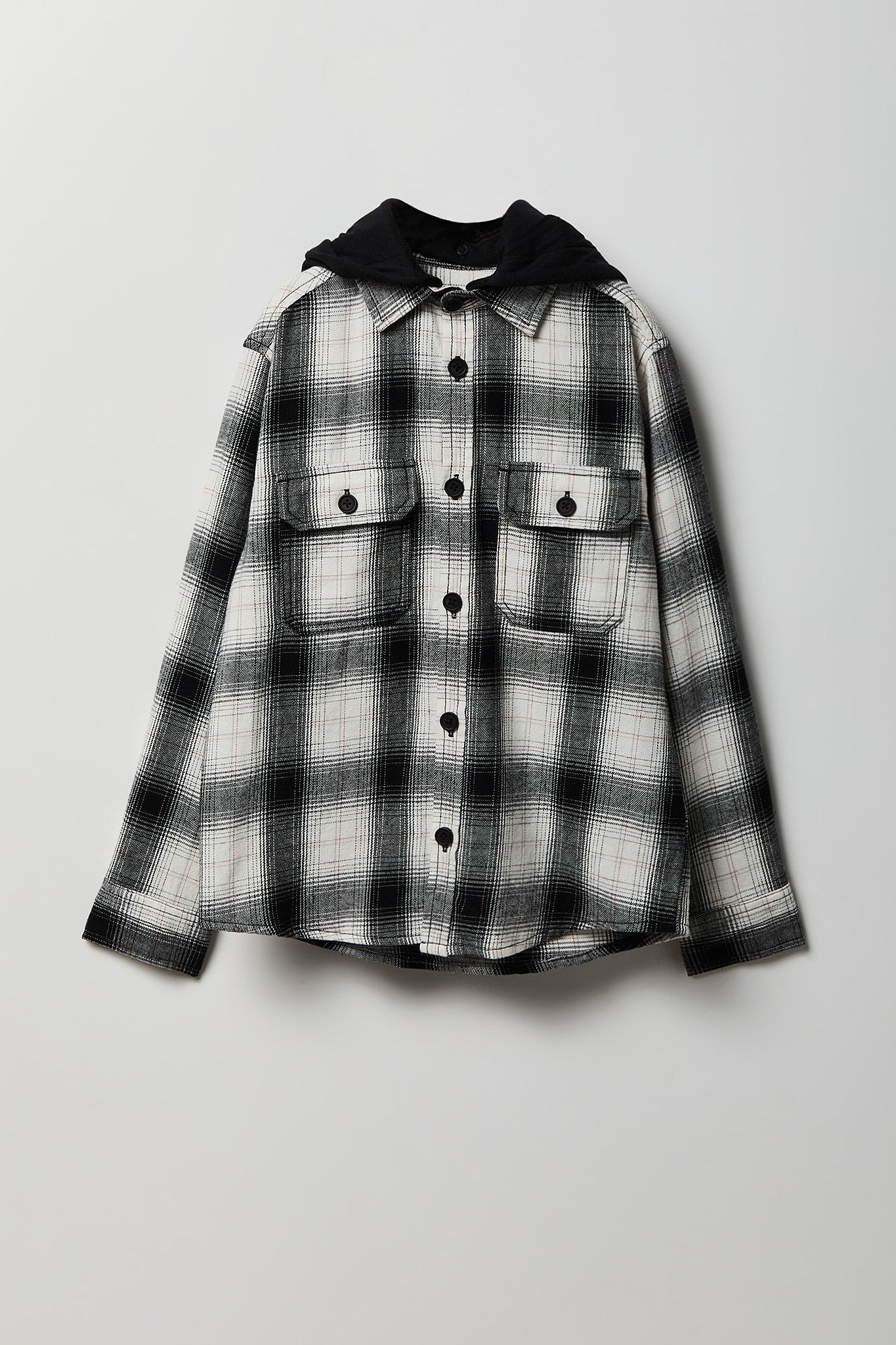 Boys Plaid Flannel Hooded Button-Up Top