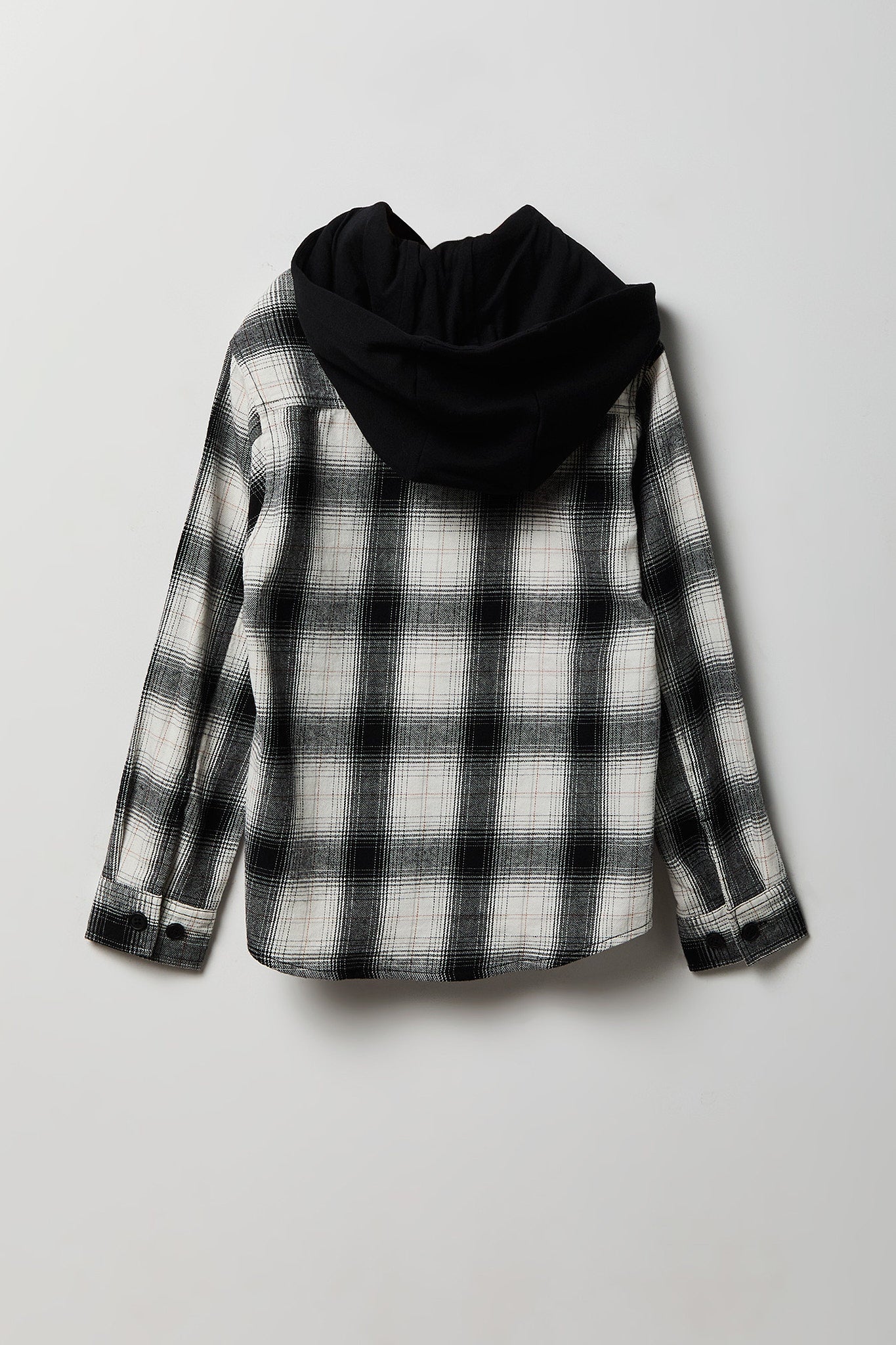 Boys Plaid Flannel Hooded Button-Up Top