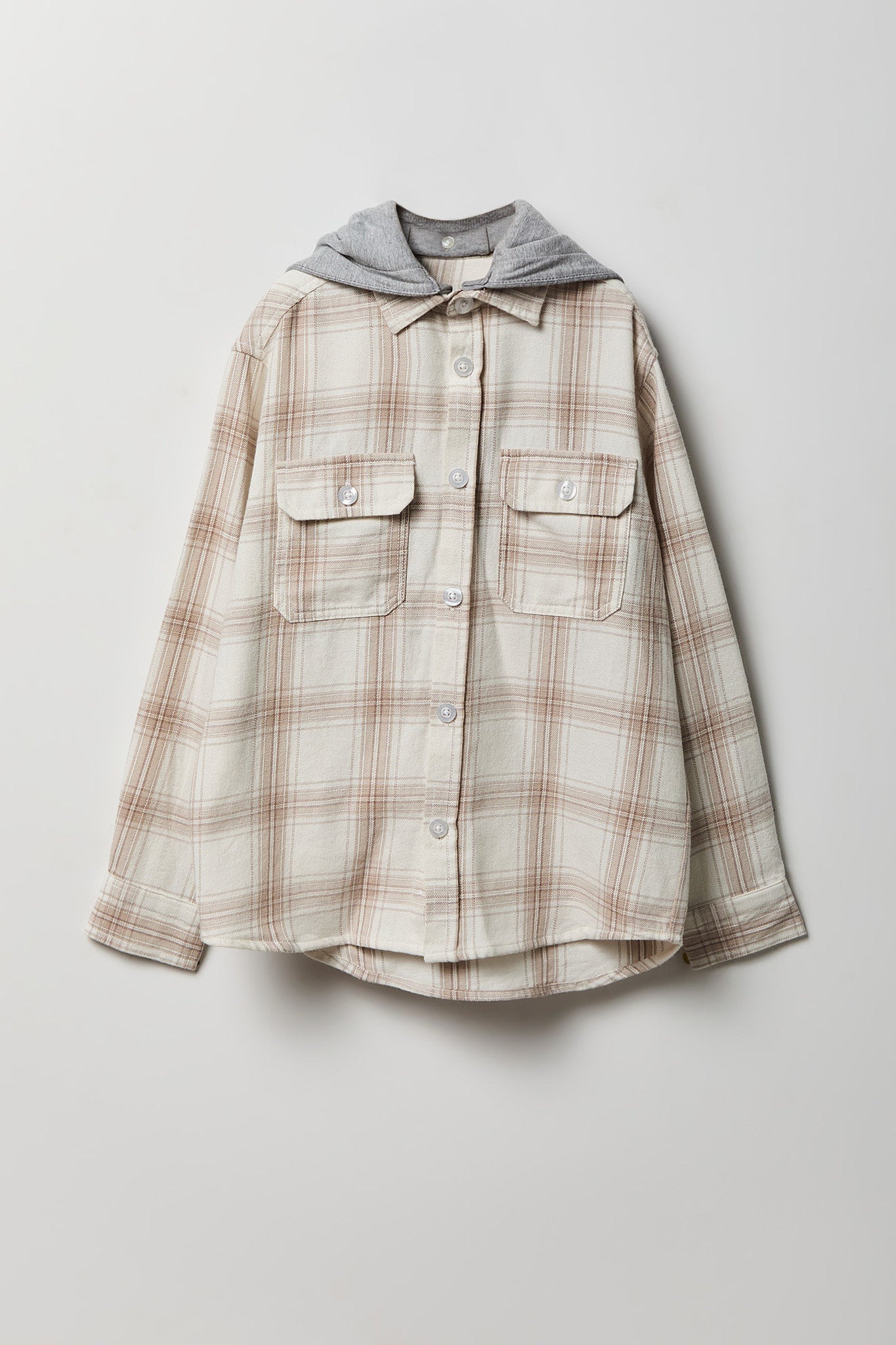 Boys Plaid Flannel Hooded Button-Up Top