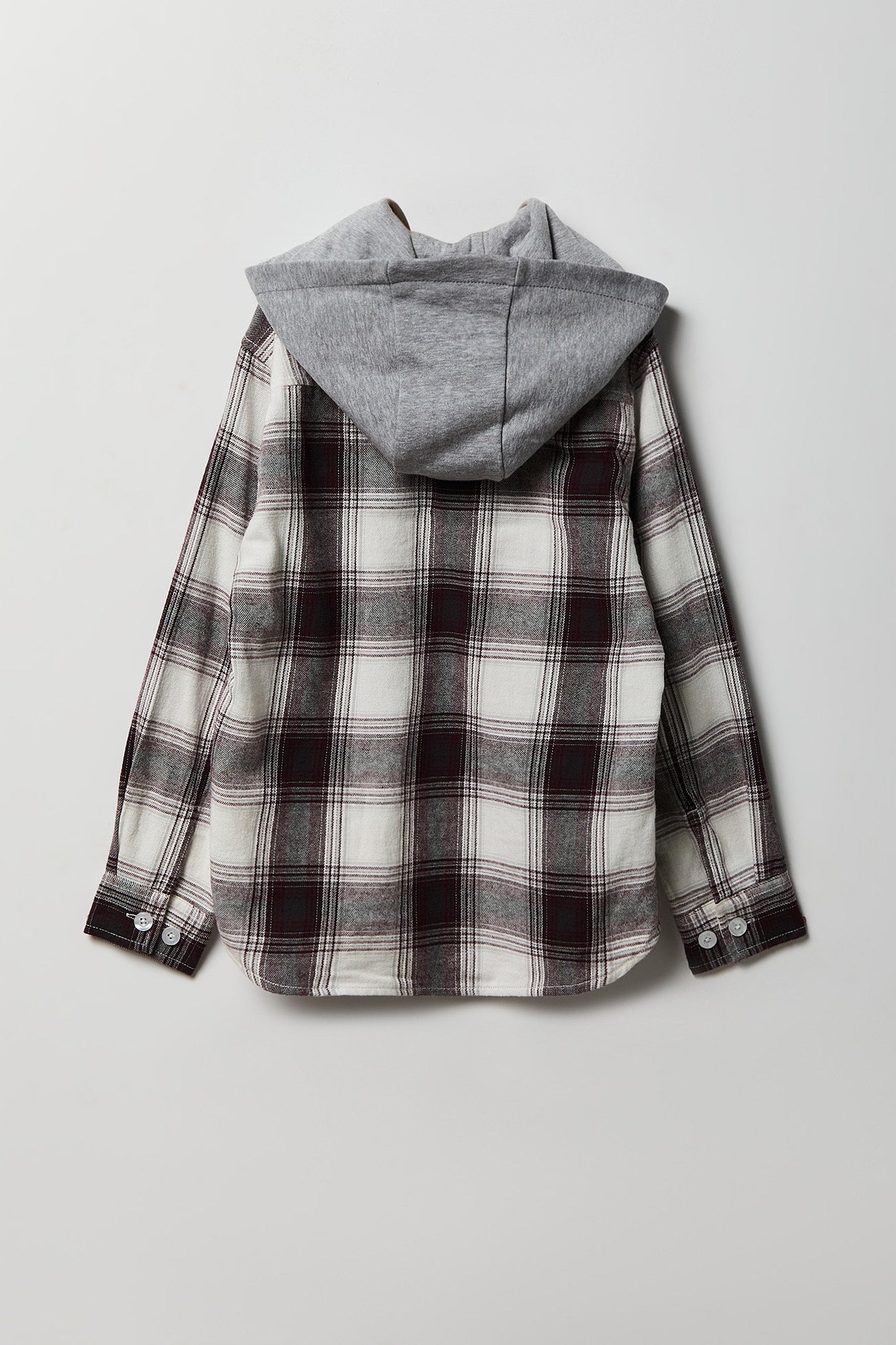 Boys Plaid Flannel Hooded Button-Up Top
