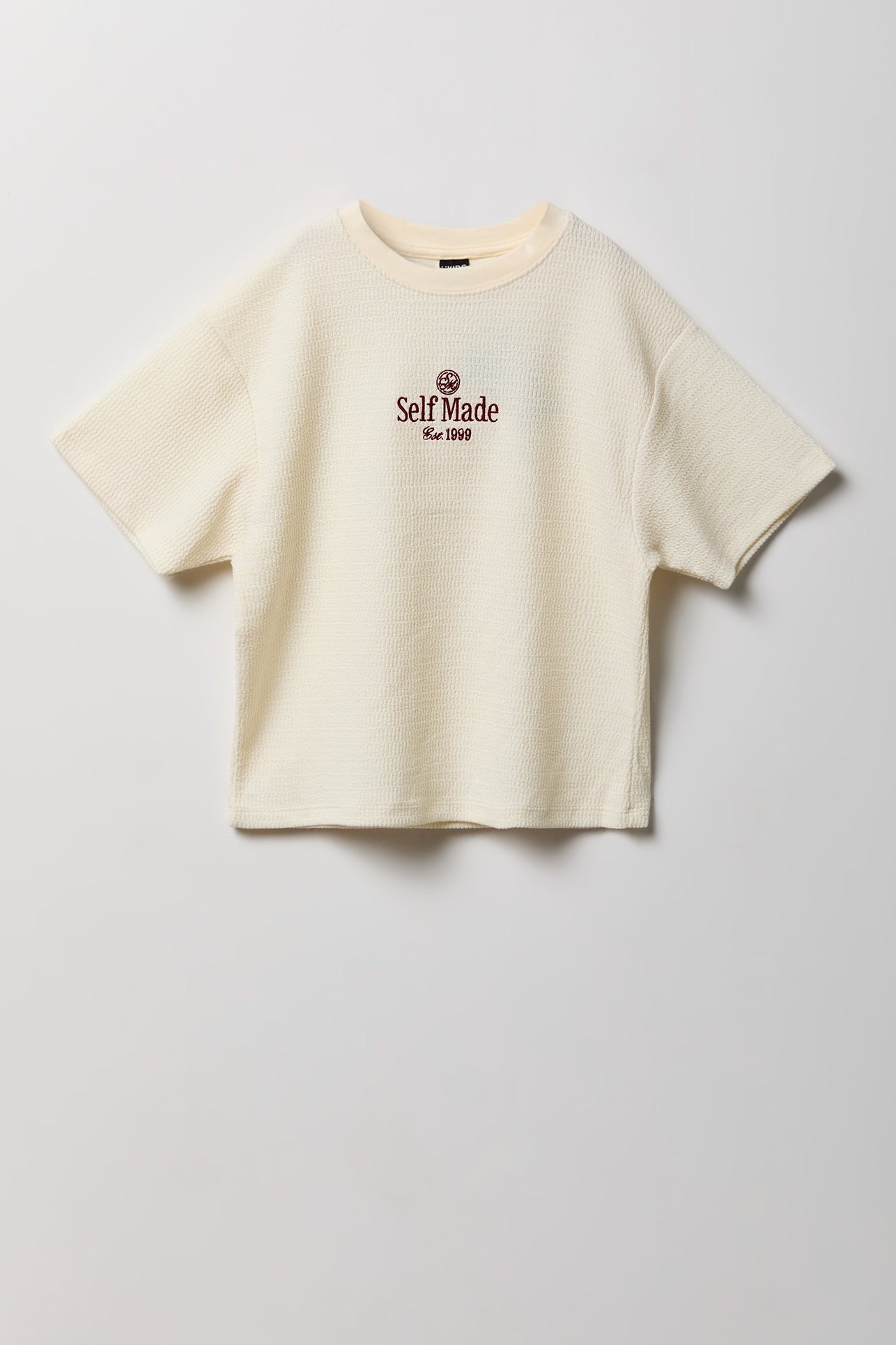 Boys Textured Embroidered Boxy T-Shirt