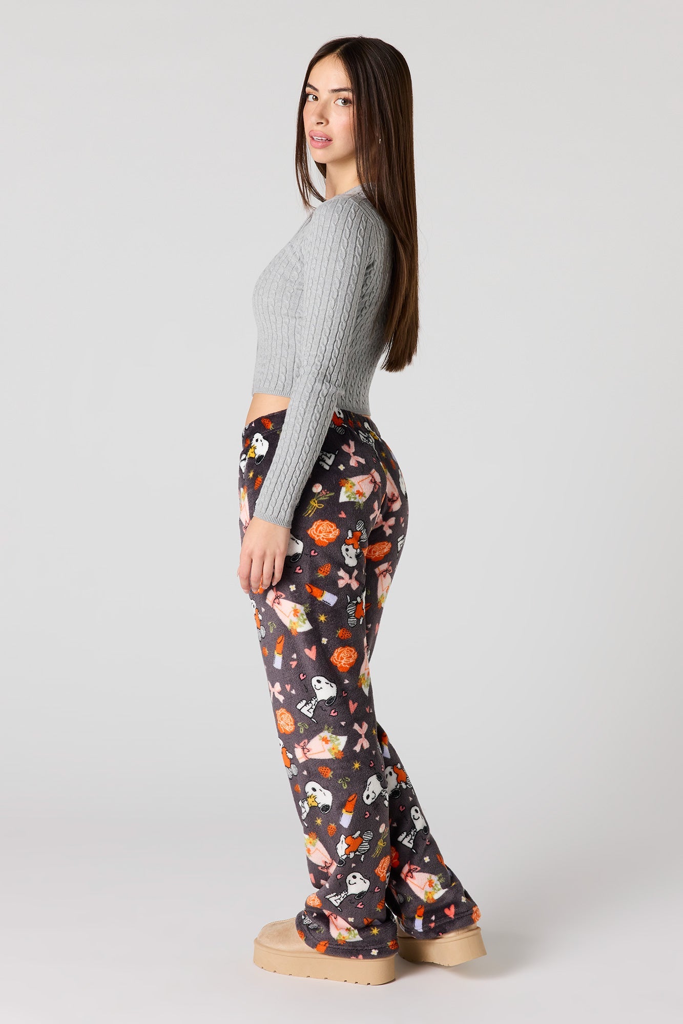 Cartoon Print Plush Pajama Pant