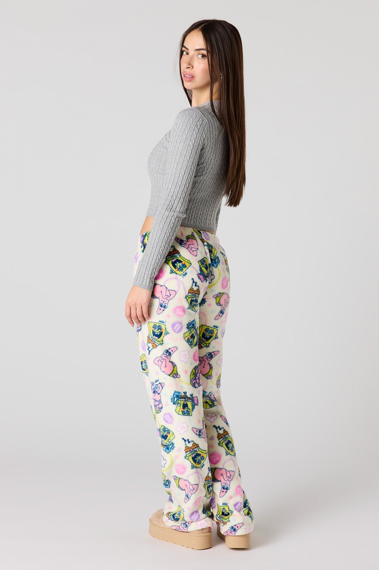 Cartoon Print Plush Pajama Pant