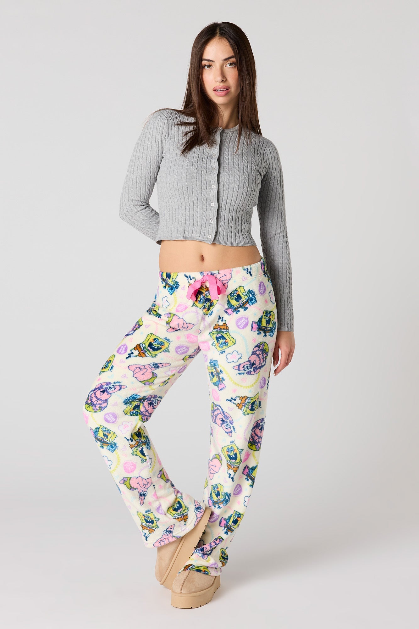 Cartoon Print Plush Pajama Pant
