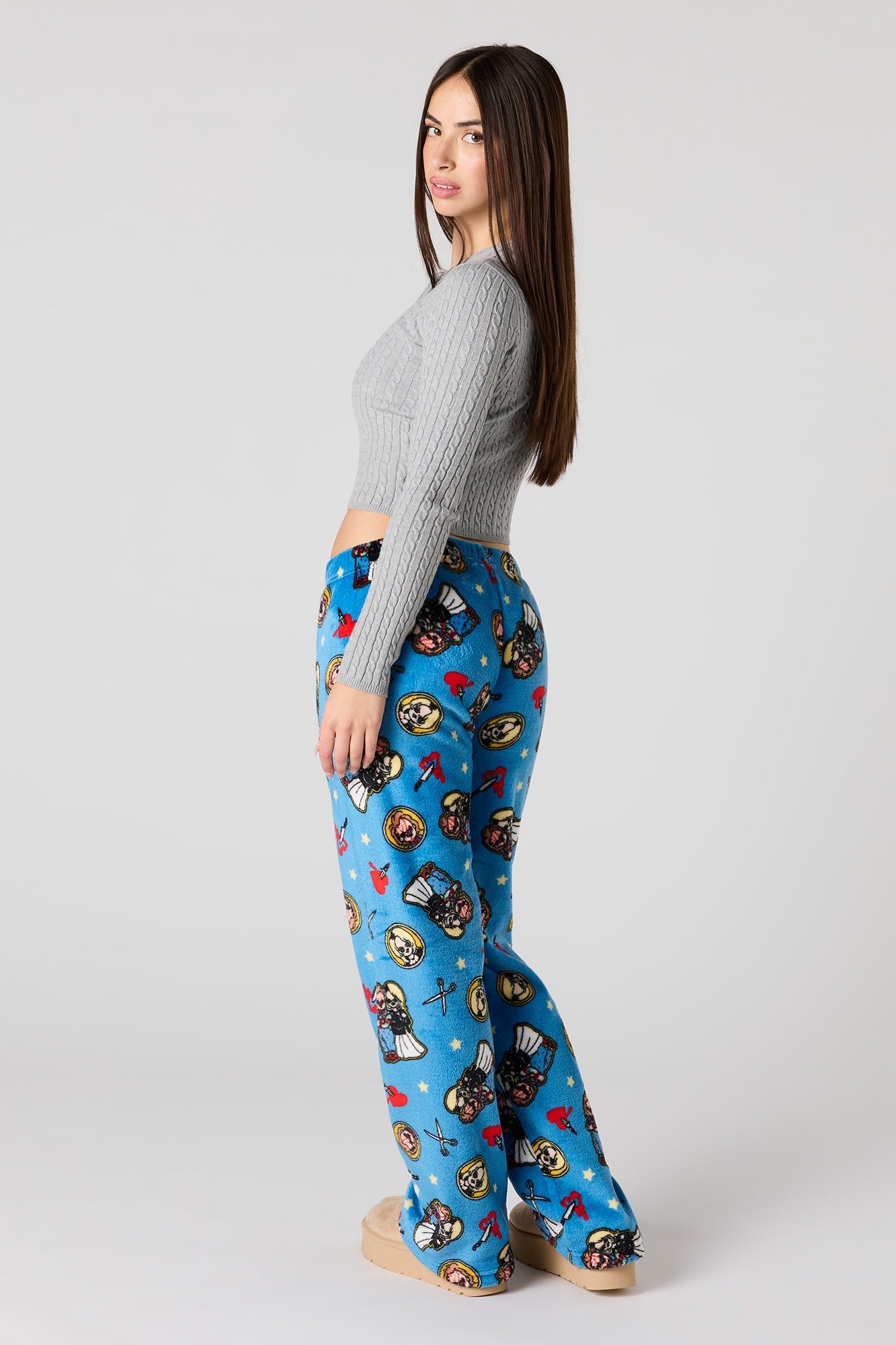 Cartoon Print Plush Pajama Pant