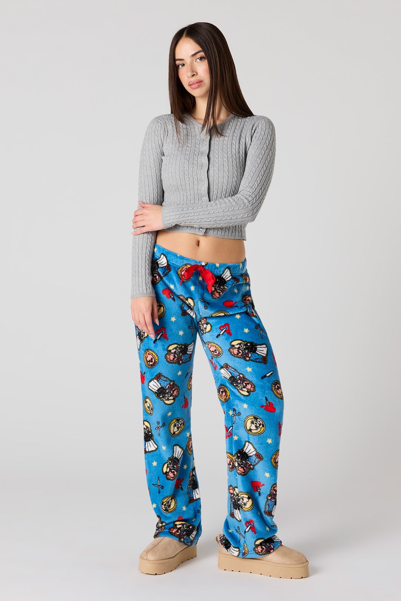 Cartoon Print Plush Pajama Pant