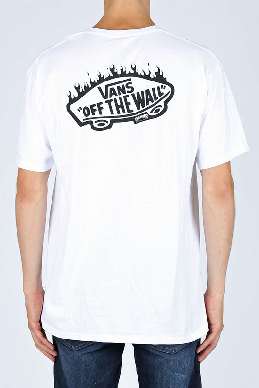 Vans X Thrasher Guys Flame Logo White Pocket Tee