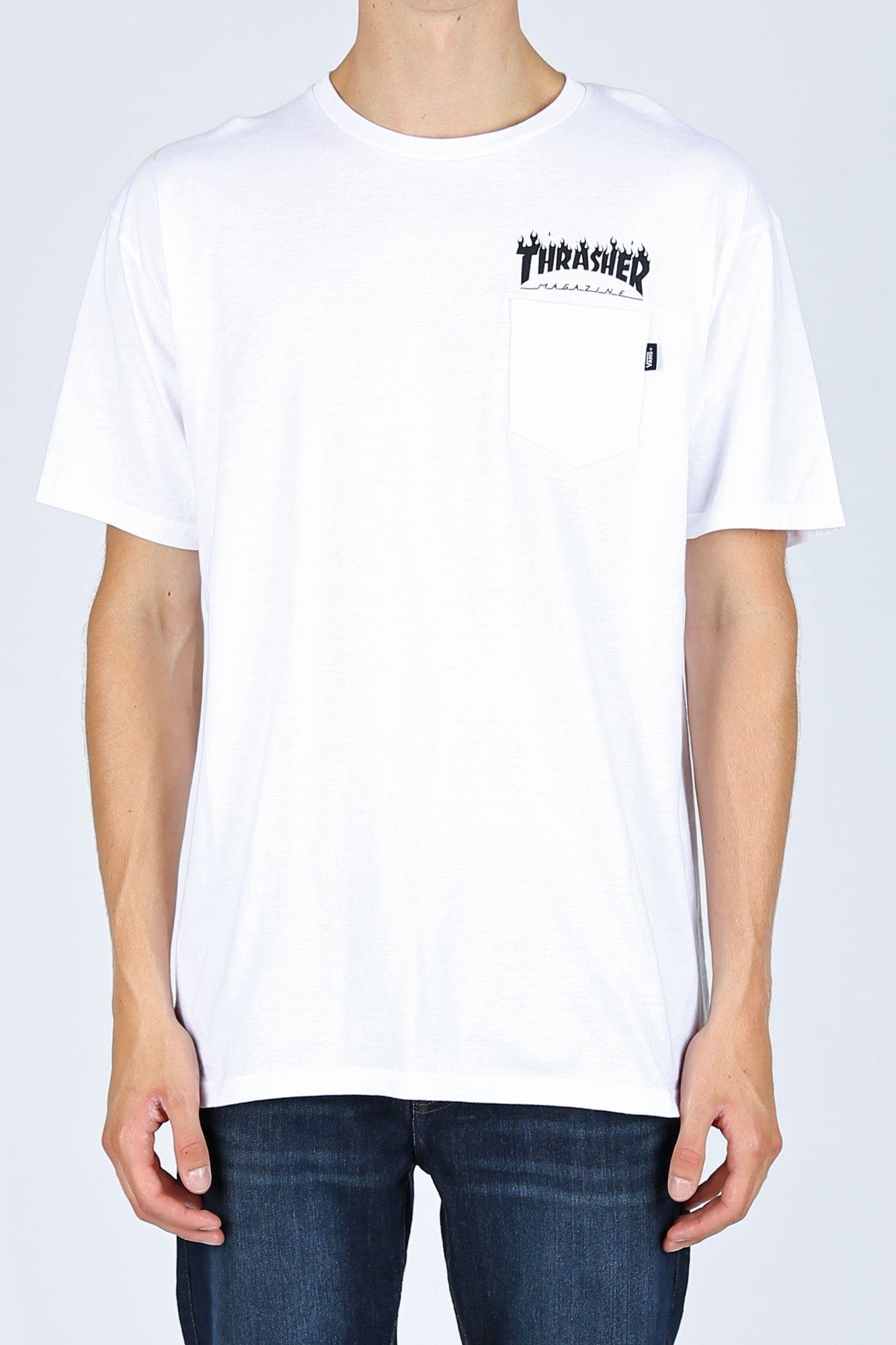 Vans X Thrasher Guys Flame Logo White Pocket Tee