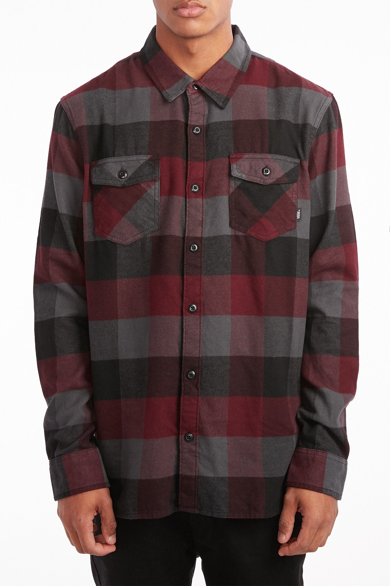 Vans Guys Burgundy Box Flannel Long Sleeve Shirt
