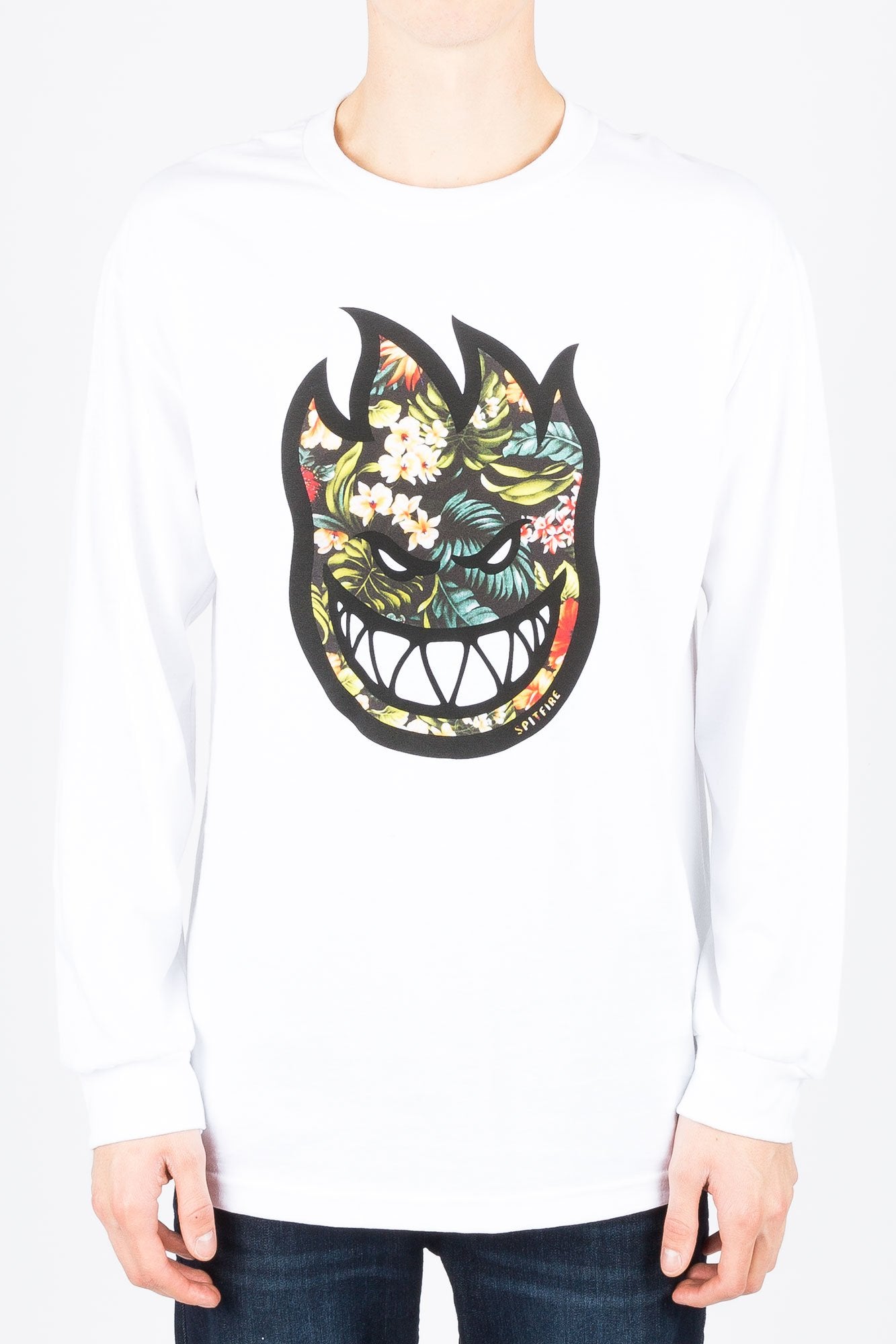 Spitfire Guys Hawaiian Print Logo White Long Sleeve