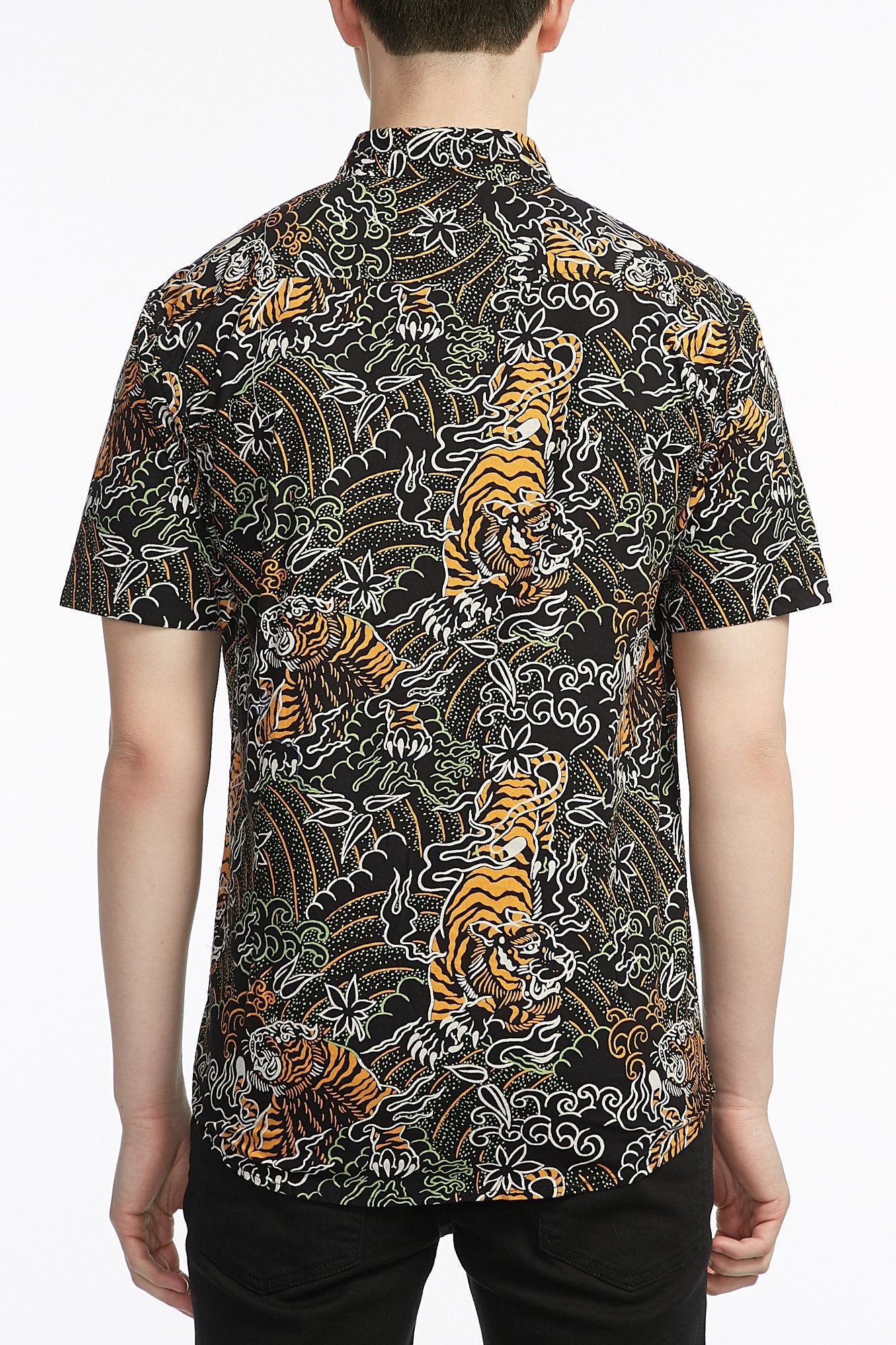Guys Poplin Tattoo Tiger Button-Up Shirt