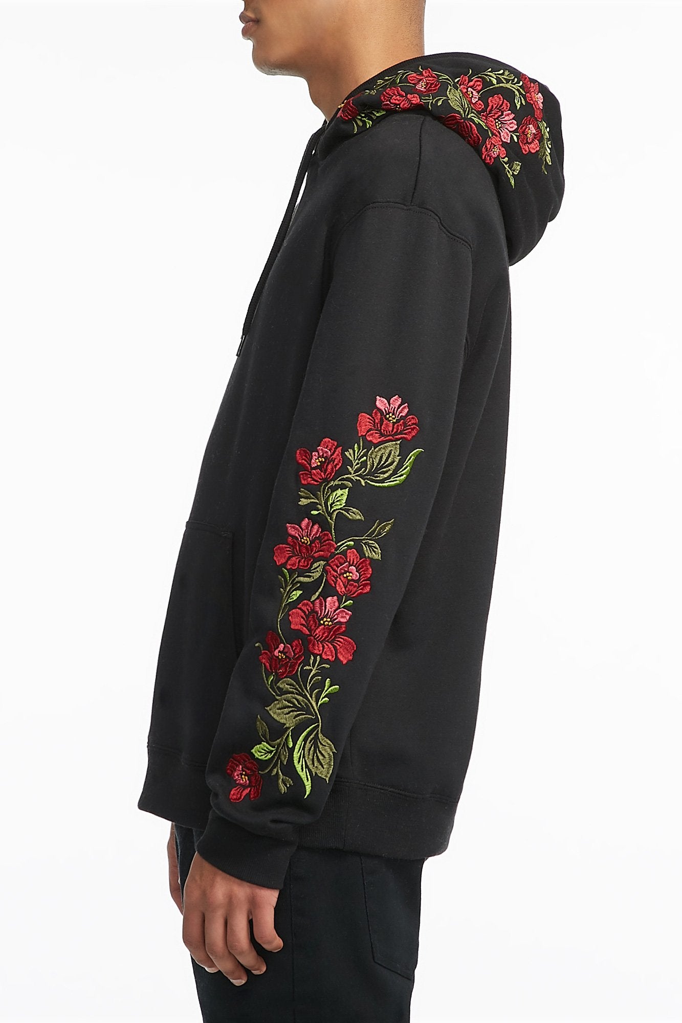 Black hoodie rose clearance embroidery