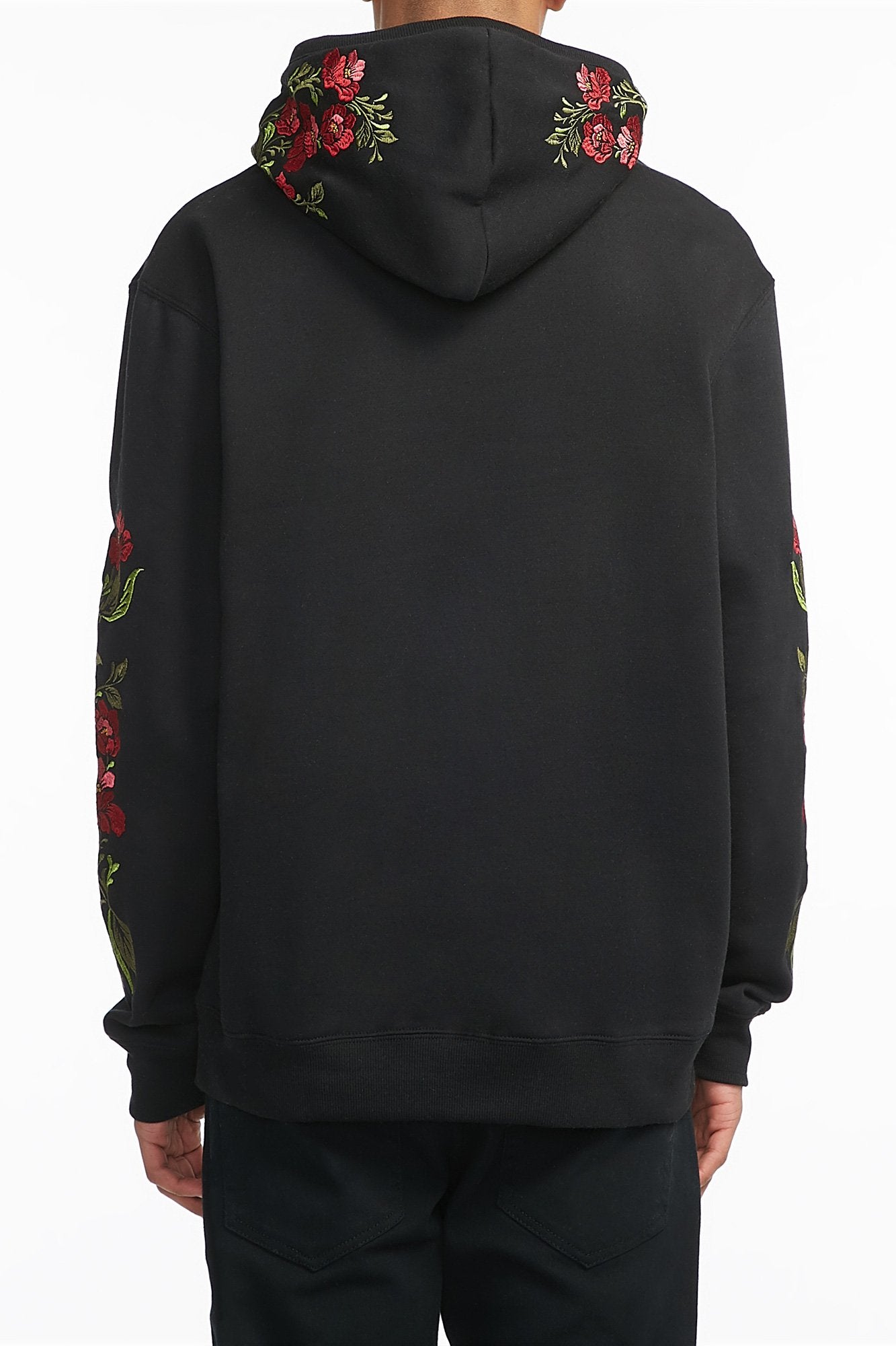 Black hoodie outlet with embroidered rose