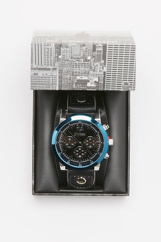 Zoo York Guys Black Leather Gunmetal Dial Watch