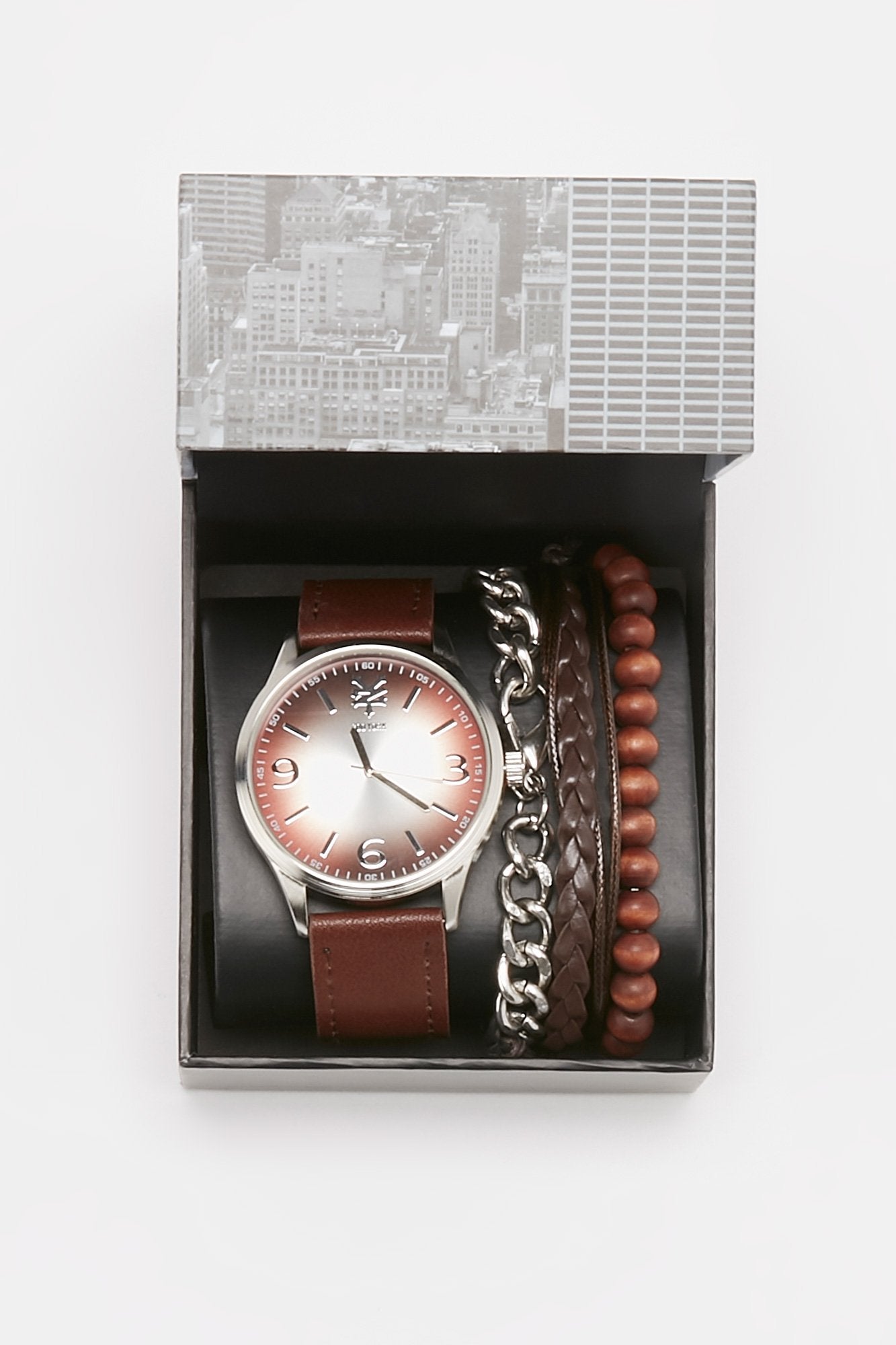 Zoo York Guys Brown Leather Watch and 3-Bracelet Set