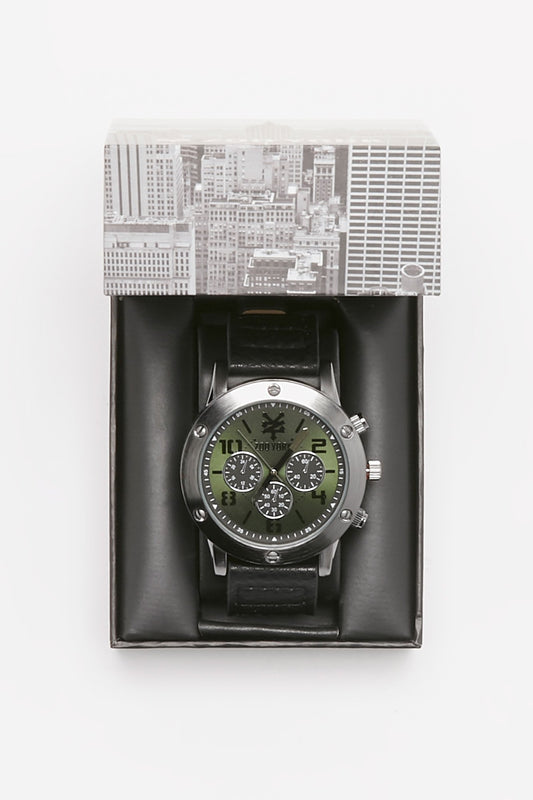Zoo York Black Leather Pebble Green Watch