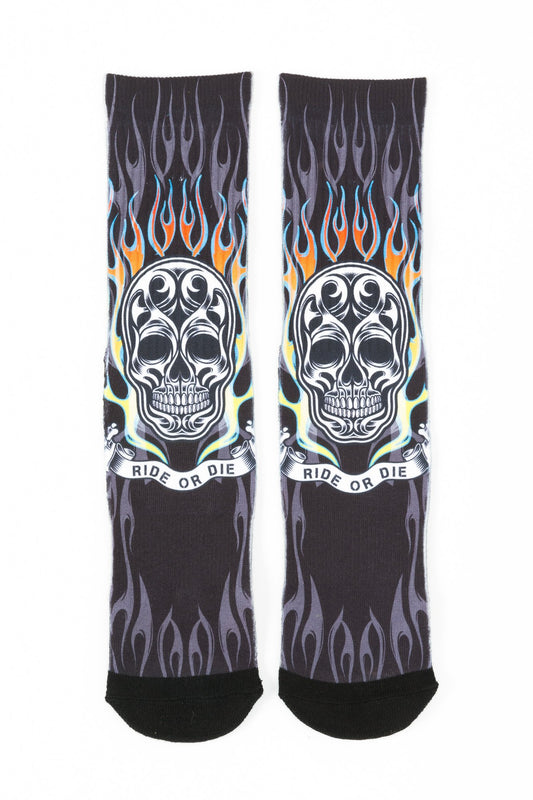 Guys Skull Ride Or Die Print Socks