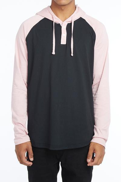 West49 Guys Contrast Henley Hooded Long Sleeve