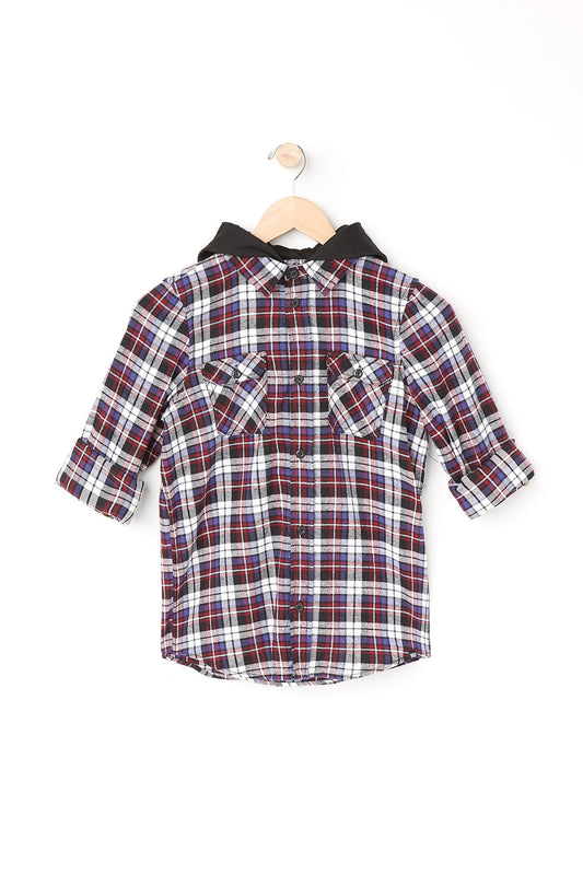 West 49 Youth Plum Hooded Plaid Button-Up Shirt