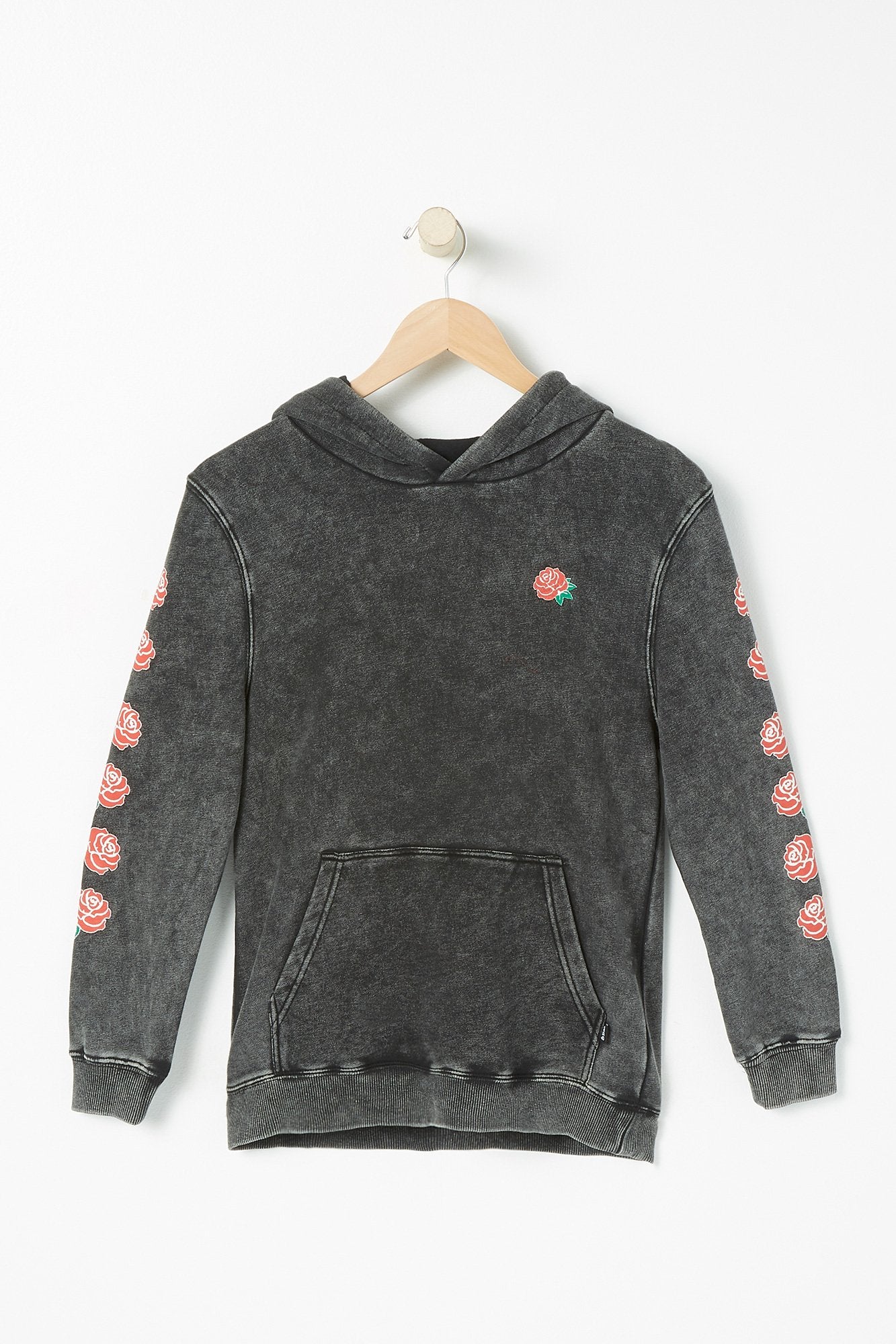 West49 Youth Skeleton Hand & Roses Acid Wash Popover Hoodie