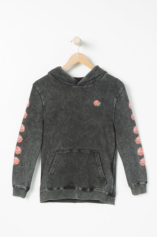 West49 Youth Skeleton Hand & Roses Acid Wash Popover Hoodie