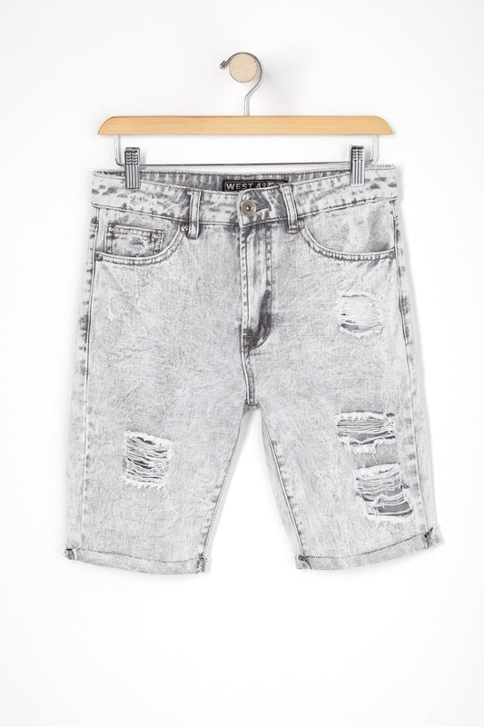 West49 Youth Destroyed Grey Acid Wash Denim Shorts
